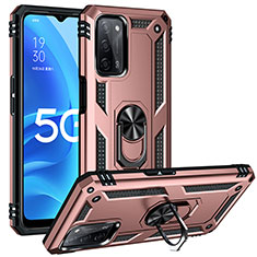 Funda Bumper Silicona y Plastico Mate Carcasa con Magnetico Anillo de dedo Soporte MQ3 para Oppo A55 5G Oro Rosa