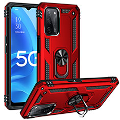 Funda Bumper Silicona y Plastico Mate Carcasa con Magnetico Anillo de dedo Soporte MQ3 para Oppo A55 5G Rojo