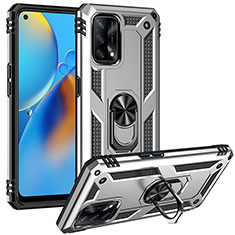 Funda Bumper Silicona y Plastico Mate Carcasa con Magnetico Anillo de dedo Soporte MQ3 para Oppo A74 4G Plata