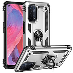 Funda Bumper Silicona y Plastico Mate Carcasa con Magnetico Anillo de dedo Soporte MQ3 para Oppo A74 5G Plata