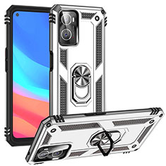 Funda Bumper Silicona y Plastico Mate Carcasa con Magnetico Anillo de dedo Soporte MQ3 para Oppo A76 Plata