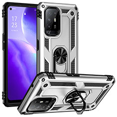 Funda Bumper Silicona y Plastico Mate Carcasa con Magnetico Anillo de dedo Soporte MQ3 para Oppo A94 5G Plata