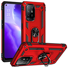 Funda Bumper Silicona y Plastico Mate Carcasa con Magnetico Anillo de dedo Soporte MQ3 para Oppo A94 5G Rojo