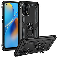 Funda Bumper Silicona y Plastico Mate Carcasa con Magnetico Anillo de dedo Soporte MQ3 para Oppo A95 4G Negro