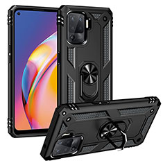 Funda Bumper Silicona y Plastico Mate Carcasa con Magnetico Anillo de dedo Soporte MQ3 para Oppo Reno5 F Negro