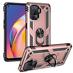 Funda Bumper Silicona y Plastico Mate Carcasa con Magnetico Anillo de dedo Soporte MQ3 para Oppo Reno5 F Oro Rosa