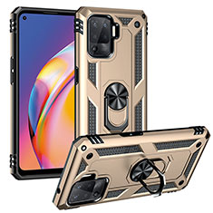 Funda Bumper Silicona y Plastico Mate Carcasa con Magnetico Anillo de dedo Soporte MQ3 para Oppo Reno5 Lite Oro