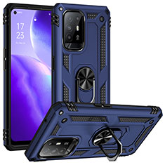 Funda Bumper Silicona y Plastico Mate Carcasa con Magnetico Anillo de dedo Soporte MQ3 para Oppo Reno5 Z 5G Azul