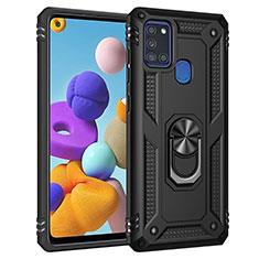 Funda Bumper Silicona y Plastico Mate Carcasa con Magnetico Anillo de dedo Soporte MQ3 para Samsung Galaxy A21s Negro