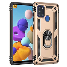 Funda Bumper Silicona y Plastico Mate Carcasa con Magnetico Anillo de dedo Soporte MQ3 para Samsung Galaxy A21s Oro