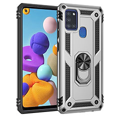 Funda Bumper Silicona y Plastico Mate Carcasa con Magnetico Anillo de dedo Soporte MQ3 para Samsung Galaxy A21s Plata