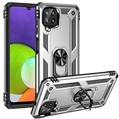 Funda Bumper Silicona y Plastico Mate Carcasa con Magnetico Anillo de dedo Soporte MQ3 para Samsung Galaxy A22 4G Plata