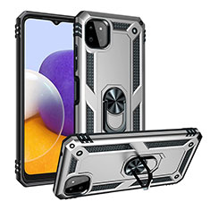 Funda Bumper Silicona y Plastico Mate Carcasa con Magnetico Anillo de dedo Soporte MQ3 para Samsung Galaxy A22 5G Plata