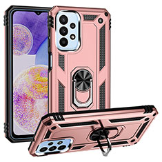 Funda Bumper Silicona y Plastico Mate Carcasa con Magnetico Anillo de dedo Soporte MQ3 para Samsung Galaxy A23 4G Oro Rosa