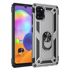 Funda Bumper Silicona y Plastico Mate Carcasa con Magnetico Anillo de dedo Soporte MQ3 para Samsung Galaxy A31 Plata