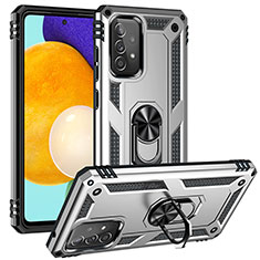 Funda Bumper Silicona y Plastico Mate Carcasa con Magnetico Anillo de dedo Soporte MQ3 para Samsung Galaxy A52s 5G Plata