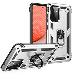 Funda Bumper Silicona y Plastico Mate Carcasa con Magnetico Anillo de dedo Soporte MQ3 para Samsung Galaxy A72 4G Plata