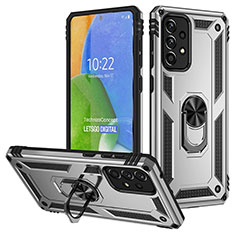 Funda Bumper Silicona y Plastico Mate Carcasa con Magnetico Anillo de dedo Soporte MQ3 para Samsung Galaxy A73 5G Plata