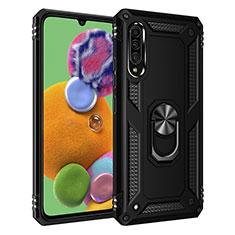 Funda Bumper Silicona y Plastico Mate Carcasa con Magnetico Anillo de dedo Soporte MQ3 para Samsung Galaxy A90 5G Negro