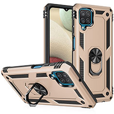 Funda Bumper Silicona y Plastico Mate Carcasa con Magnetico Anillo de dedo Soporte MQ3 para Samsung Galaxy F12 Oro