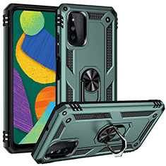 Funda Bumper Silicona y Plastico Mate Carcasa con Magnetico Anillo de dedo Soporte MQ3 para Samsung Galaxy F52 5G Verde