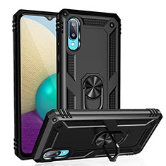 Funda Bumper Silicona y Plastico Mate Carcasa con Magnetico Anillo de dedo Soporte MQ3 para Samsung Galaxy M02 Negro