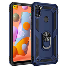 Funda Bumper Silicona y Plastico Mate Carcasa con Magnetico Anillo de dedo Soporte MQ3 para Samsung Galaxy M11 Azul