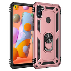 Funda Bumper Silicona y Plastico Mate Carcasa con Magnetico Anillo de dedo Soporte MQ3 para Samsung Galaxy M11 Oro Rosa