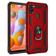 Funda Bumper Silicona y Plastico Mate Carcasa con Magnetico Anillo de dedo Soporte MQ3 para Samsung Galaxy M11 Rojo