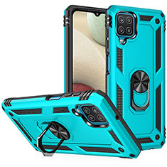 Funda Bumper Silicona y Plastico Mate Carcasa con Magnetico Anillo de dedo Soporte MQ3 para Samsung Galaxy M12 Cian