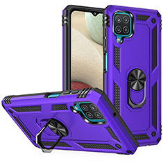 Funda Bumper Silicona y Plastico Mate Carcasa con Magnetico Anillo de dedo Soporte MQ3 para Samsung Galaxy M12 Morado