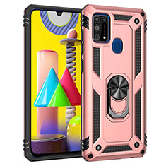 Funda Bumper Silicona y Plastico Mate Carcasa con Magnetico Anillo de dedo Soporte MQ3 para Samsung Galaxy M31 Oro Rosa