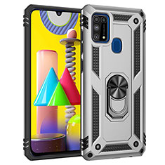 Funda Bumper Silicona y Plastico Mate Carcasa con Magnetico Anillo de dedo Soporte MQ3 para Samsung Galaxy M31 Plata