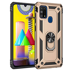 Funda Bumper Silicona y Plastico Mate Carcasa con Magnetico Anillo de dedo Soporte MQ3 para Samsung Galaxy M31 Prime Edition Oro