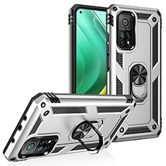 Funda Bumper Silicona y Plastico Mate Carcasa con Magnetico Anillo de dedo Soporte MQ3 para Xiaomi Mi 10T Pro 5G Plata