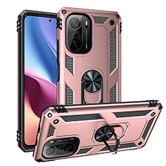 Funda Bumper Silicona y Plastico Mate Carcasa con Magnetico Anillo de dedo Soporte MQ3 para Xiaomi Mi 11i 5G Oro Rosa