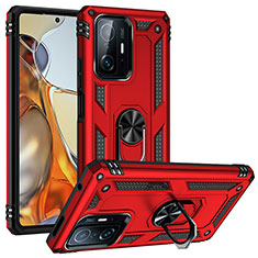 Funda Bumper Silicona y Plastico Mate Carcasa con Magnetico Anillo de dedo Soporte MQ3 para Xiaomi Mi 11T 5G Rojo