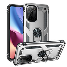 Funda Bumper Silicona y Plastico Mate Carcasa con Magnetico Anillo de dedo Soporte MQ3 para Xiaomi Mi 11X Pro 5G Plata