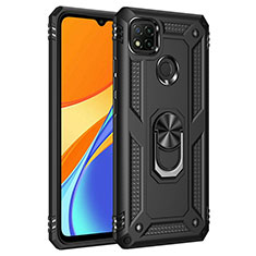 Funda Bumper Silicona y Plastico Mate Carcasa con Magnetico Anillo de dedo Soporte MQ3 para Xiaomi POCO C3 Negro