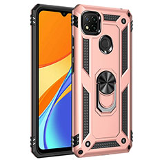 Funda Bumper Silicona y Plastico Mate Carcasa con Magnetico Anillo de dedo Soporte MQ3 para Xiaomi POCO C3 Oro Rosa