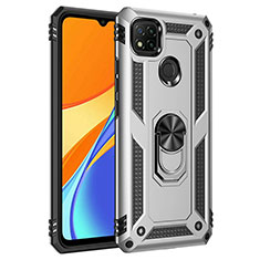 Funda Bumper Silicona y Plastico Mate Carcasa con Magnetico Anillo de dedo Soporte MQ3 para Xiaomi POCO C31 Plata