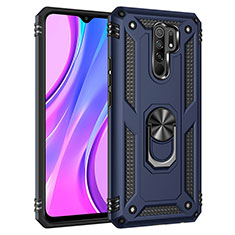 Funda Bumper Silicona y Plastico Mate Carcasa con Magnetico Anillo de dedo Soporte MQ3 para Xiaomi Poco M2 Azul