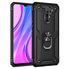 Funda Bumper Silicona y Plastico Mate Carcasa con Magnetico Anillo de dedo Soporte MQ3 para Xiaomi Poco M2 Negro