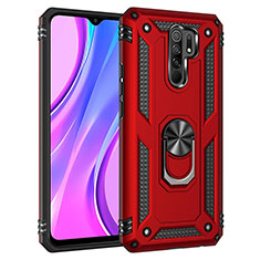 Funda Bumper Silicona y Plastico Mate Carcasa con Magnetico Anillo de dedo Soporte MQ3 para Xiaomi Poco M2 Rojo