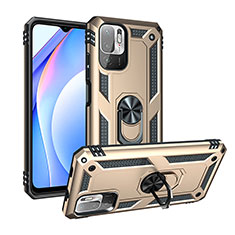 Funda Bumper Silicona y Plastico Mate Carcasa con Magnetico Anillo de dedo Soporte MQ3 para Xiaomi POCO M3 Pro 5G Oro