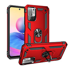 Funda Bumper Silicona y Plastico Mate Carcasa con Magnetico Anillo de dedo Soporte MQ3 para Xiaomi POCO M3 Pro 5G Rojo