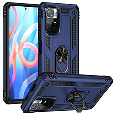 Funda Bumper Silicona y Plastico Mate Carcasa con Magnetico Anillo de dedo Soporte MQ3 para Xiaomi Poco M4 Pro 5G Azul