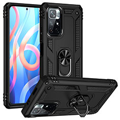 Funda Bumper Silicona y Plastico Mate Carcasa con Magnetico Anillo de dedo Soporte MQ3 para Xiaomi Poco M4 Pro 5G Negro