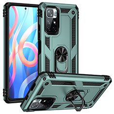 Funda Bumper Silicona y Plastico Mate Carcasa con Magnetico Anillo de dedo Soporte MQ3 para Xiaomi Poco M4 Pro 5G Verde