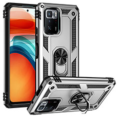 Funda Bumper Silicona y Plastico Mate Carcasa con Magnetico Anillo de dedo Soporte MQ3 para Xiaomi Poco X3 GT 5G Plata